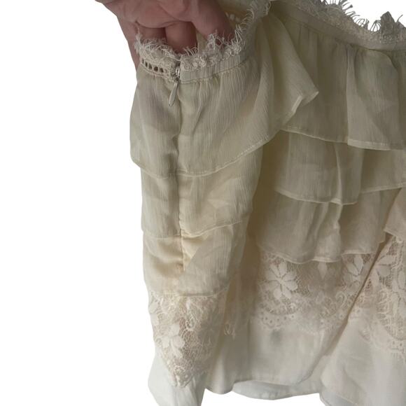 American Eagle Size Small Cream Ivory Lace Tiered Ruffle Babydoll Top - Picture 7 of 9